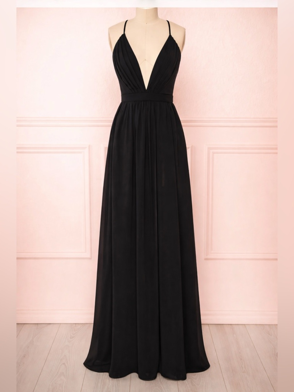 1861 Black Maxi Dress Open Back Formal Elegant - Small